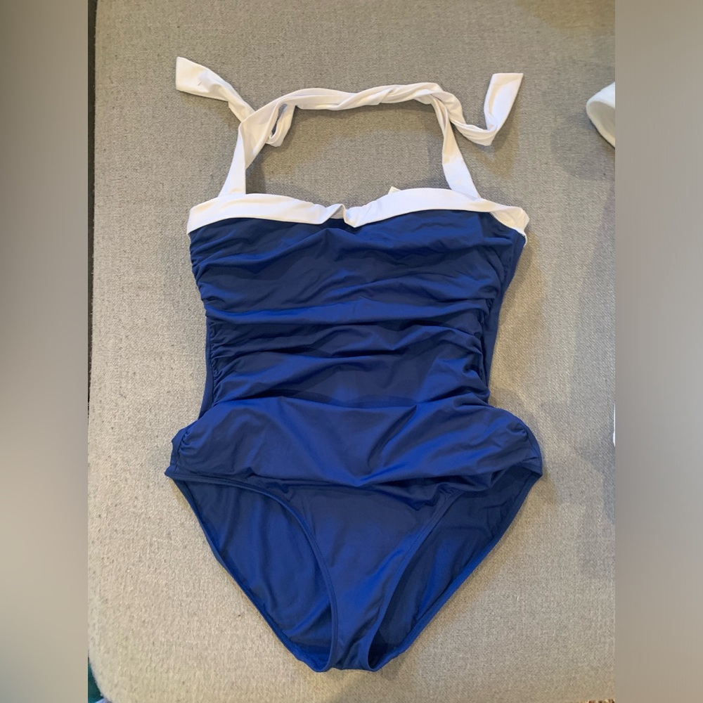 Lauren Ralph Lauren Blue and White One Piece Swimsuit